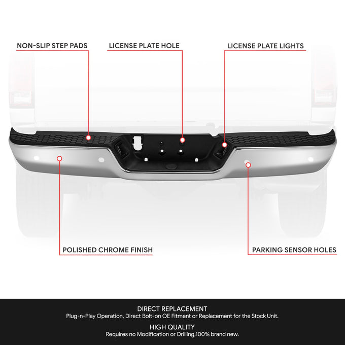 Rear Step Bumper+License Plate Lights <br>09-19 Dodge/Ram 1500 2500 3500