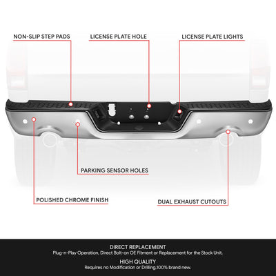 Rear Step Bumper w/Dual Exhaust+Sensor Holes <br> 09-19 Dodge Ram 1500 2500 3500