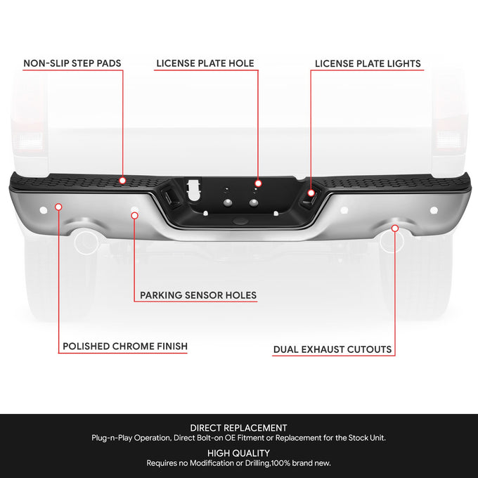 Rear Step Bumper w/Dual Exhaust+Sensor Holes <br> 09-19 Dodge Ram 1500 2500 3500