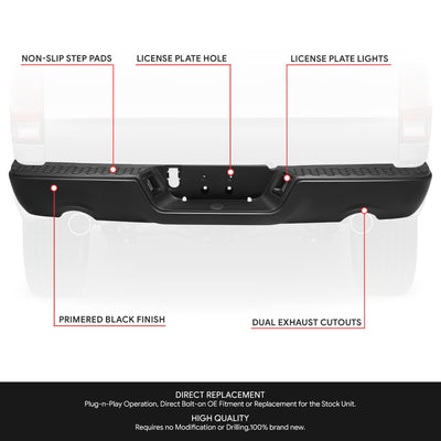 Modular Style Rear Step Bumper w/Dual Exhaust+License Plate Lights <br> 09-19 Dodge/Ram 1500 2500 3500