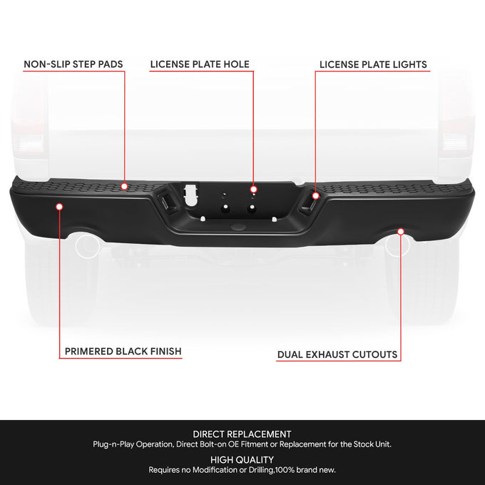 Modular Style Rear Step Bumper w/Dual Exhaust+License Plate Lights <br> 09-19 Dodge/Ram 1500 2500 3500