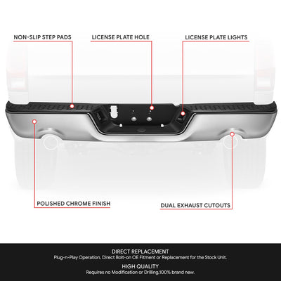 Rear Step Bumper w/Dual Exhaust & License Plate Lights <br> 09-19 Dodge Ram 1500 2500 3500