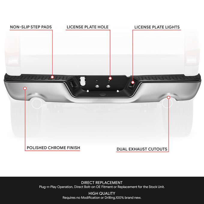 Rear Step Bumper w/Dual Exhaust & License Plate Lights <br> 09-19 Dodge Ram 1500 2500 3500