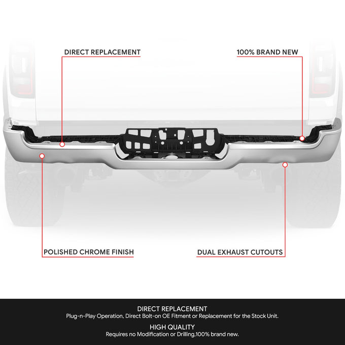 Rear Bumper Facebar (w/ Dual Exhaust Holes) <br> 19-24 Ram 1500