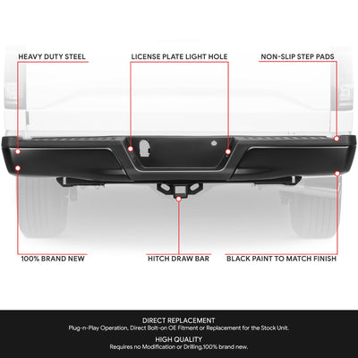 Rear Step Bumper (Black) <br> 15-20 Ford F-150