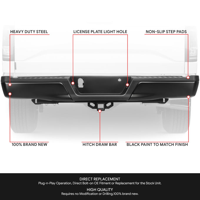 Rear Step Bumper (Black) <br> 15-20 Ford F-150