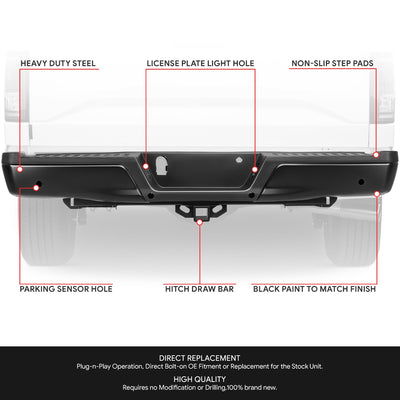 Rear Step Bumper (Black, with Parking Sensor Holes) <br> 15-20 Ford F-150