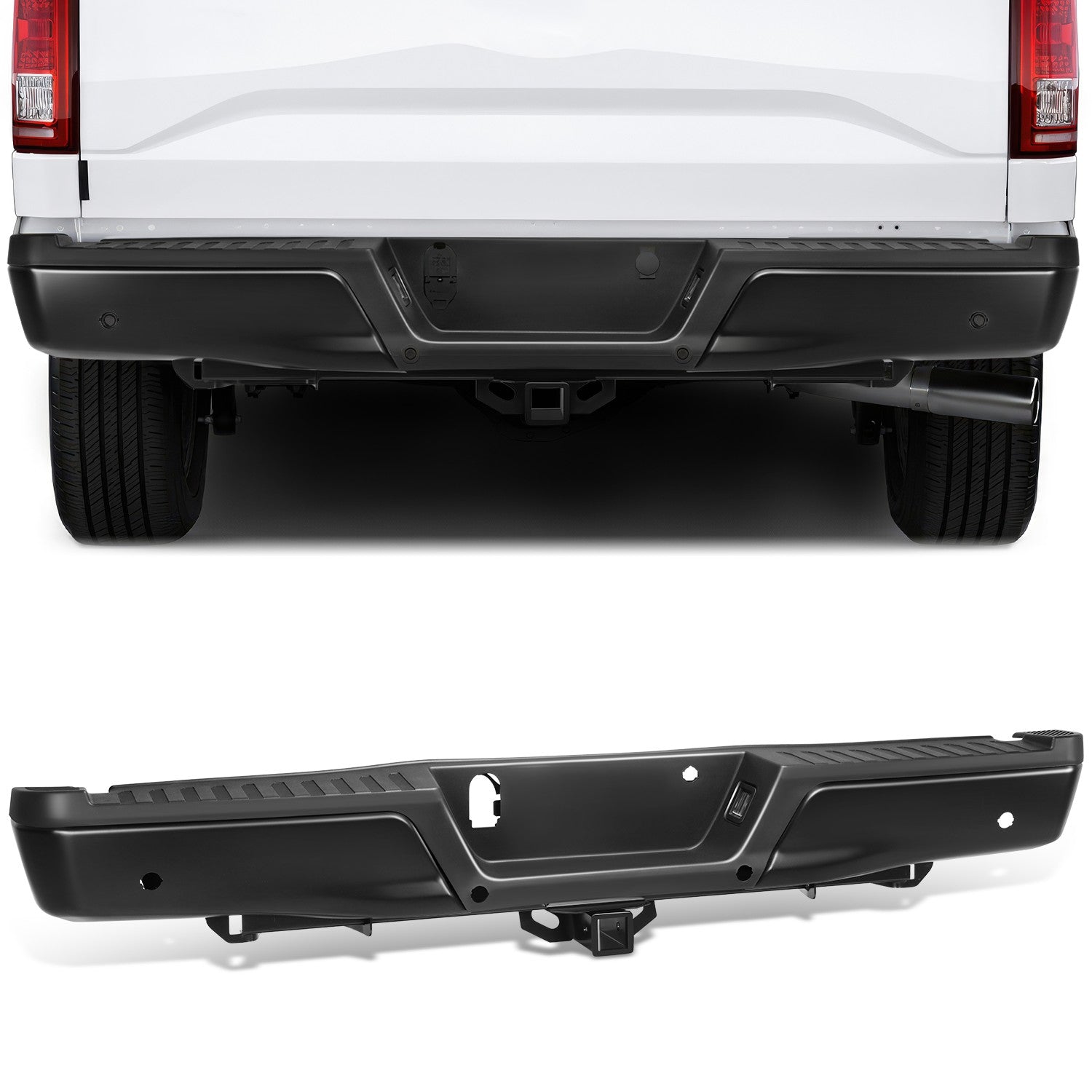 Rear Step Bumper (Black, with Parking Sensor Holes) <br> 15-20 Ford F-150