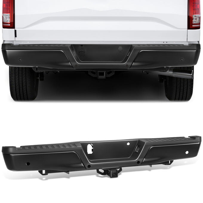 Rear Step Bumper (Black, with Parking Sensor Holes) <br> 15-20 Ford F-150