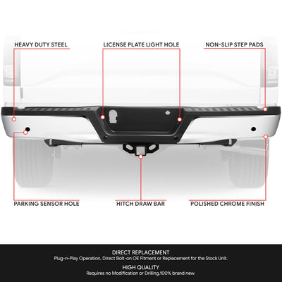 Rear Step Bumper w/Sensor Holes, Towing Pkg <br> 15-20 Ford F-150