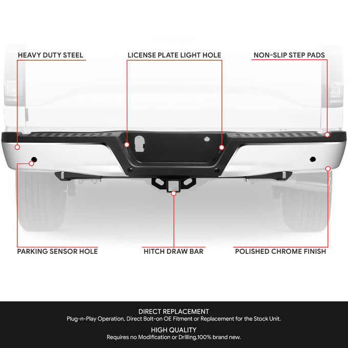 Rear Step Bumper w/Sensor Holes, Towing Pkg <br> 15-20 Ford F-150