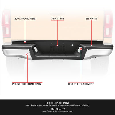 Polished Chrome Steel Rear Step Bumper<br>19-23 Ford Ranger