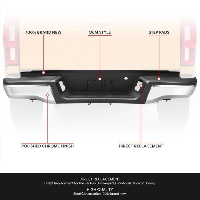 Polished Chrome Steel Rear Step Bumper<br>19-23 Ford Ranger