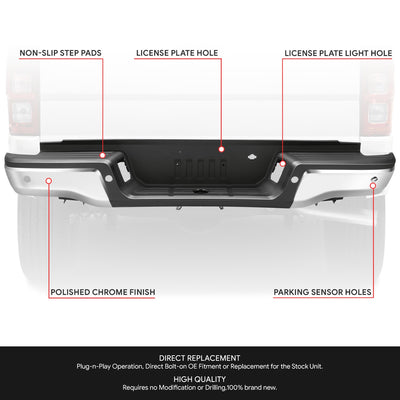 Chrome Steel Rear Step Bumper w/Parking Sensor Holes<br>19-23 Ford Ranger