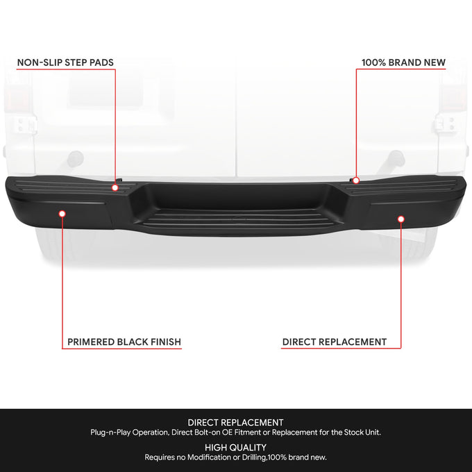 Primered Black Rear Step Bumper<br>12-21 Nissan NV1500 NV2500 NV3500