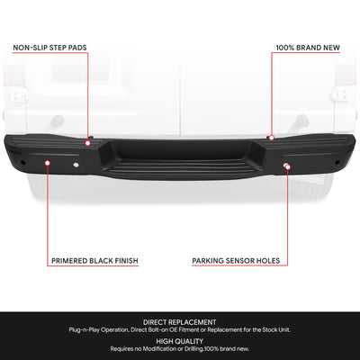 Black Rear Step Bumper w/Parking Sensor Holes<br>12-21 Nissan NV1500 NV2500 NV3500