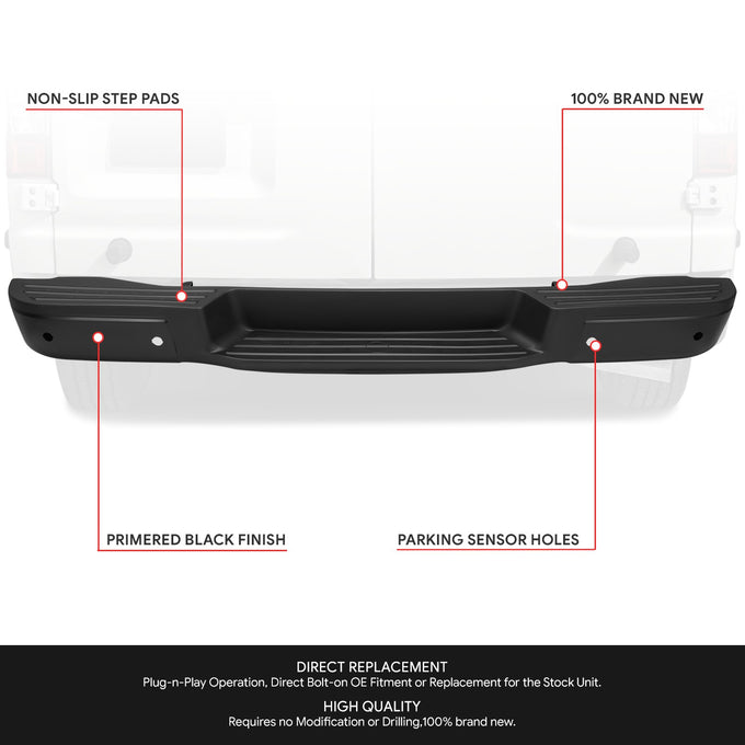 Black Rear Step Bumper w/Parking Sensor Holes<br>12-21 Nissan NV1500 NV2500 NV3500