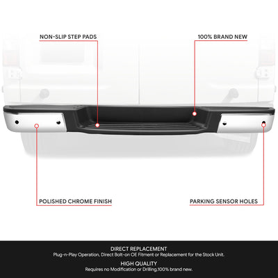 Chrome Rear Step Bumper w/Parking Sensor Holes<br>12-21 Nissan NV1500 NV2500 NV3500