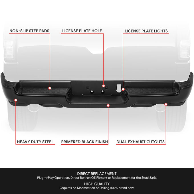 Rear Bumper W/ License Plate Lights <br> 19-24 RAM 1500