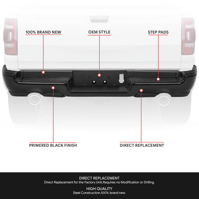 Primered Black Rear Bumper<br>19-24 Ram 1500