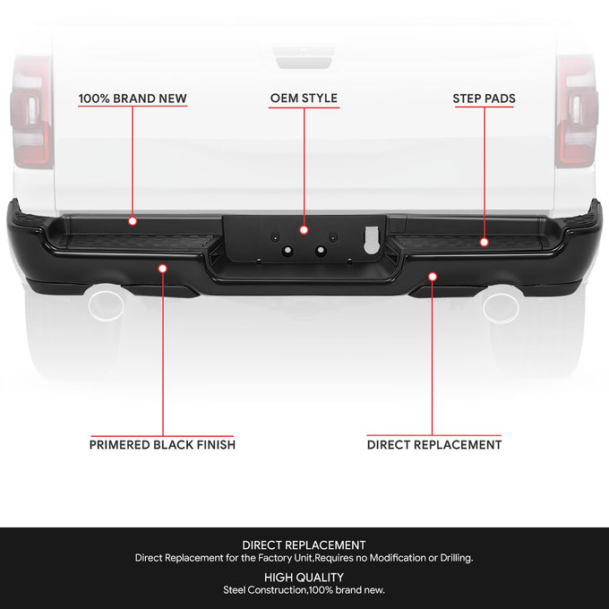 Primered Black Rear Bumper<br>19-24 Ram 1500