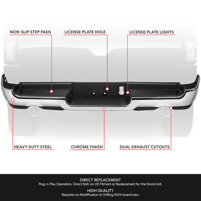 Rear Step Bumper W/License Plate Lamps <br> 19-24 Ram 1500