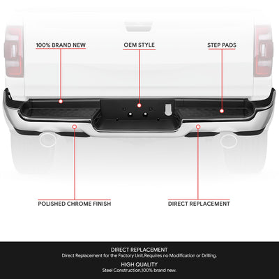 Polished Chrome Rear Bumper<br>19-24 Ram 1500