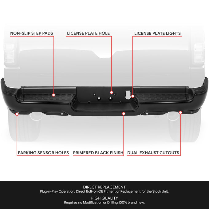 Rear Bumper W/ License Plate Lights <br> 19-24 RAM 1500