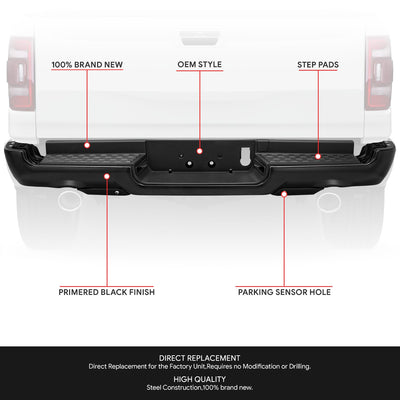 Primered Black Rear Bumper w/Parking Sensor Holes<br>19-24 Ram 1500