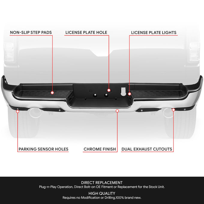 Rear Bumper W/ License Plate Lights <br> 19-24 RAM 1500