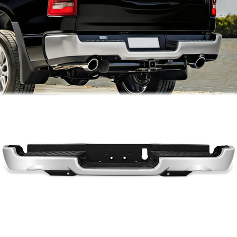 Polished Chrome Rear Bumper w/Parking Sensor Holes<br>19-24 Ram 1500
