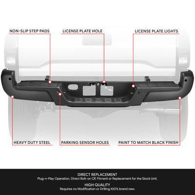 Rear Bumper w/o Tow Hitch, w/ Park Assist <BR> 16-23 Toyota Tacoma