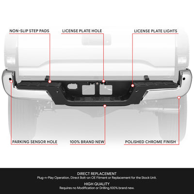 Rear Bumper w/o Tow Hitch, w/ Park Assist <BR> 16-23 Toyota Tacoma