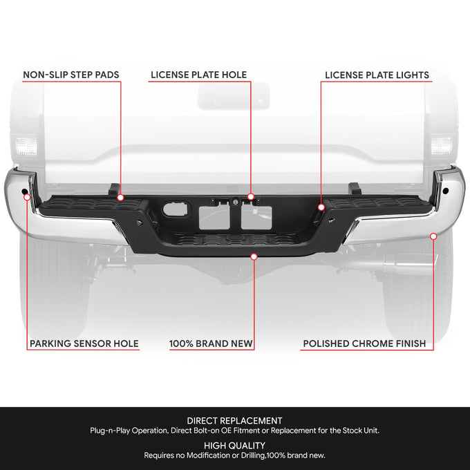 Rear Bumper w/o Tow Hitch, w/ Park Assist <BR> 16-23 Toyota Tacoma