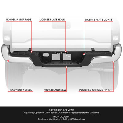 Rear Bumper W/o Park Assist & Tow Hitch <BR> 16-23 Toyota Tacoma