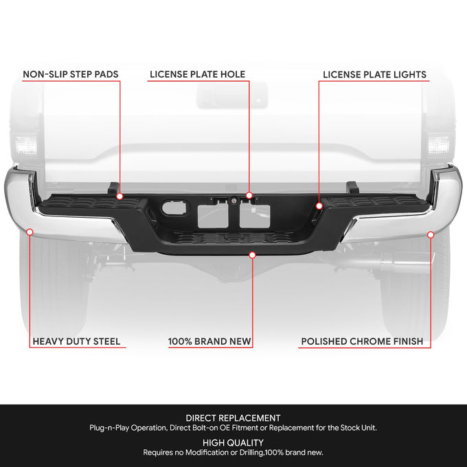 Rear Bumper W/o Park Assist & Tow Hitch <BR> 16-23 Toyota Tacoma