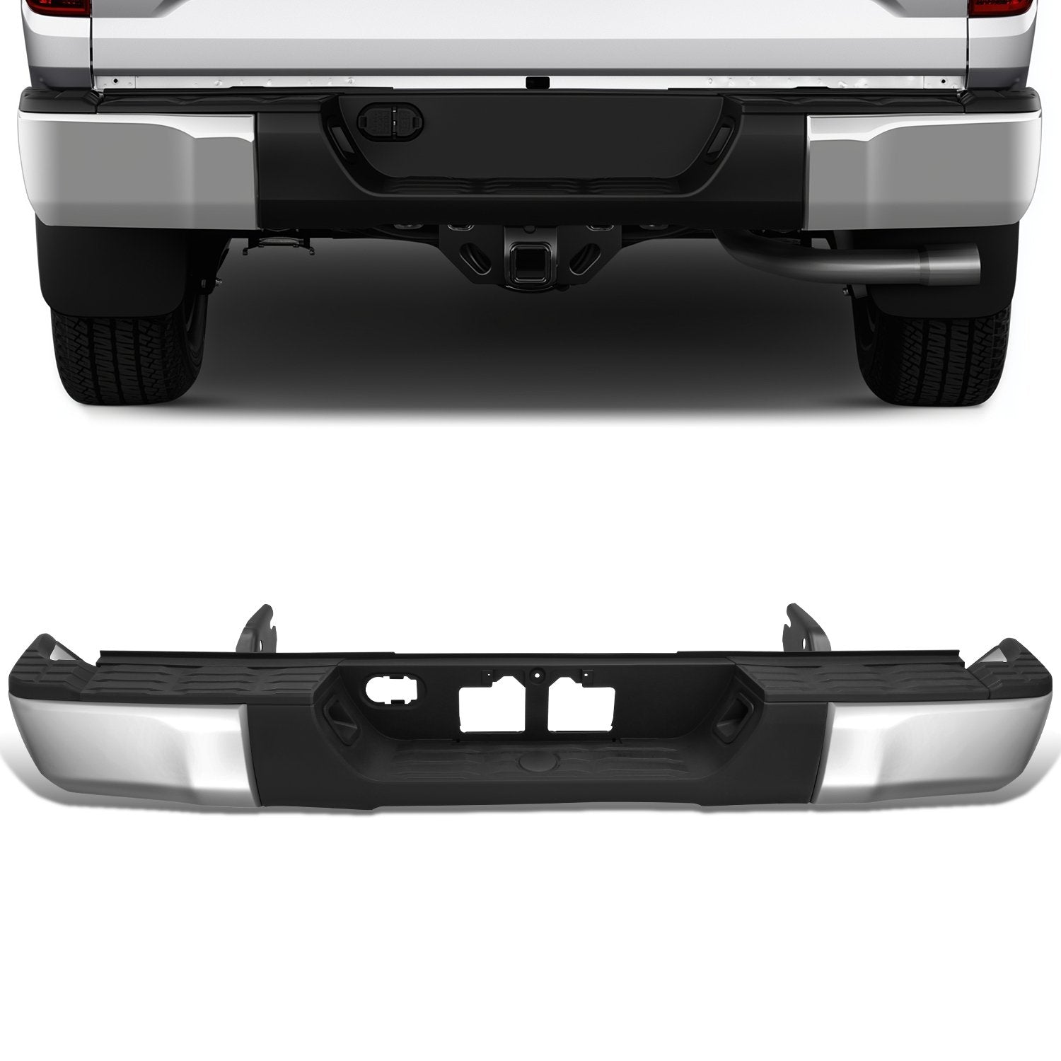 Chrome Steel Rear Step Bumper Assembly w/o Sensor Holes <br>14-21 Toyota Tundra