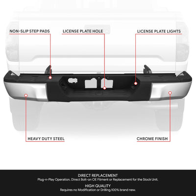 Chrome Steel Rear Step Bumper Assembly w/o Sensor Holes <br>14-21 Toyota Tundra