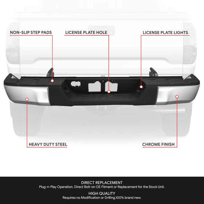Chrome Steel Rear Step Bumper Assembly w/o Sensor Holes <br>14-21 Toyota Tundra