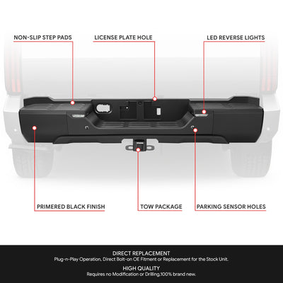 Primered Black Rear Bumper w/Parking Sensor Holes<br>22-26 Toyota Tundra