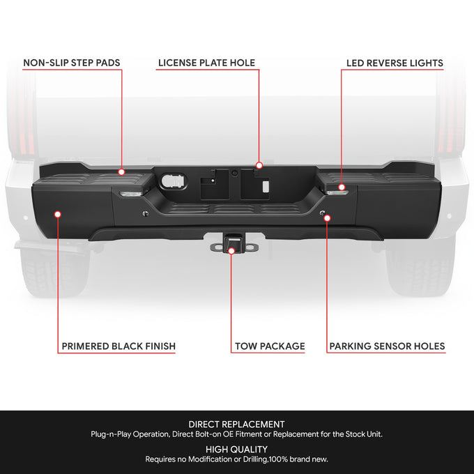 Primered Black Rear Bumper w/Parking Sensor Holes<br>22-26 Toyota Tundra