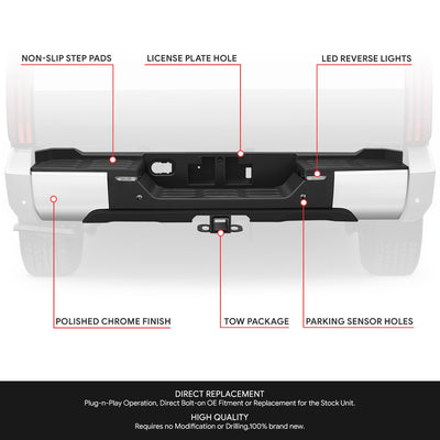 Polished Chrome Rear Bumper w/Parking Sensor Holes<br>22-26 Toyota Tundra