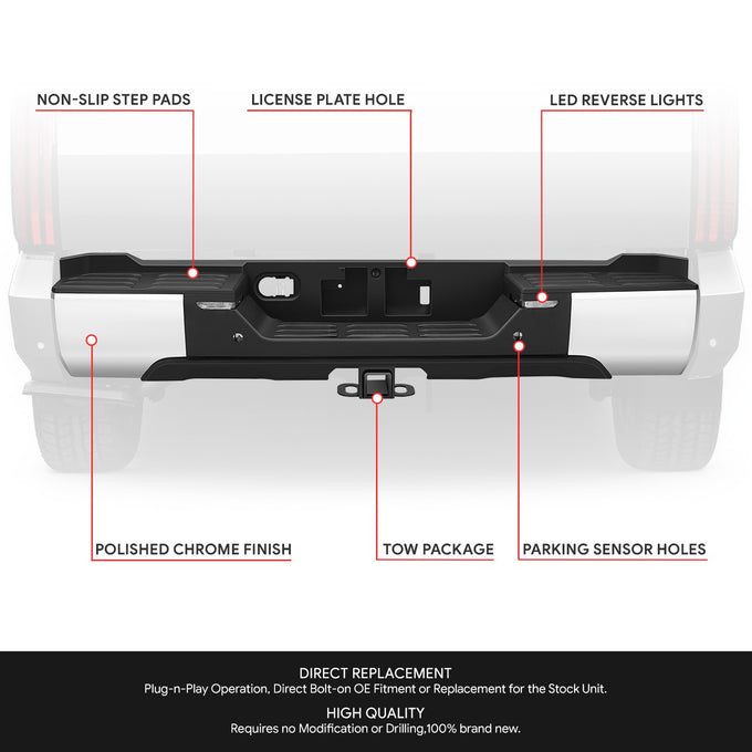 Polished Chrome Rear Bumper w/Parking Sensor Holes<br>22-26 Toyota Tundra