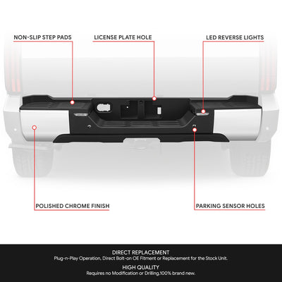 Chrome Rear Bumper w/o Tow Package w/Park Sensor Holes<br>22-26 Toyota Tundra