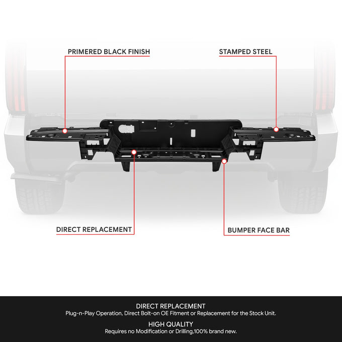 Primered Black Rear Bumper Face Bar<br>22-26 Toyota Tundra