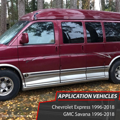 Stamped Steel Slip On Rocker Panels<br>96-18 Chevy Express, GMC Savana