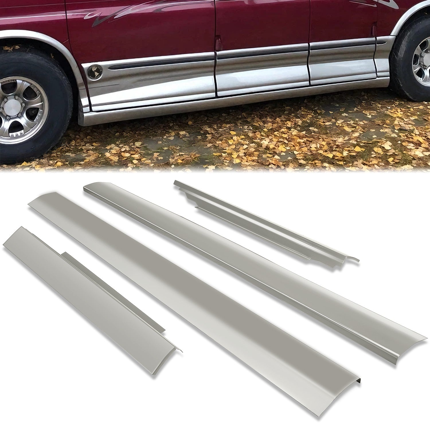 Stamped Steel Slip On Rocker Panels<br>96-18 Chevy Express, GMC Savana
