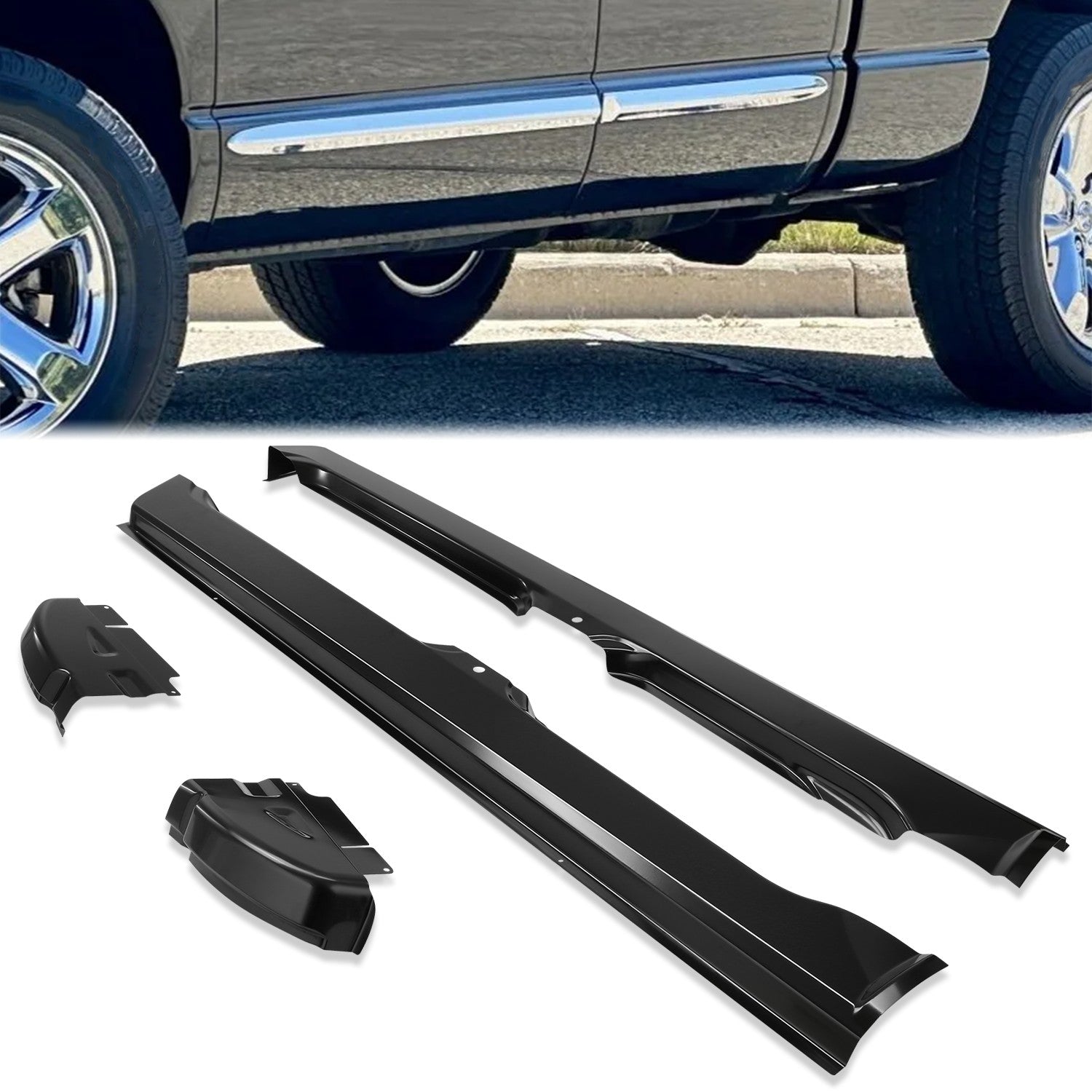 Stamped Steel Slip On Rocker Panels w/Cab Corners<br>02-08 Dodge Ram 1500, 03-09 Ram 2500 3500