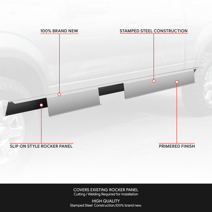 Stamped Steel Slip On Rocker Panels<br>09-14 Ford F-150 Crew Cab