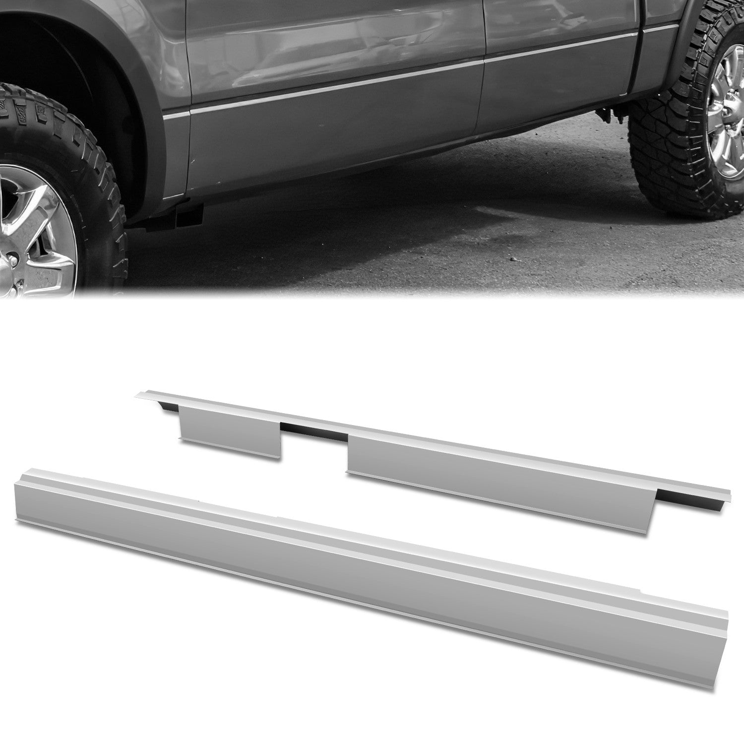 Stamped Steel Slip On Rocker Panels<br>09-14 Ford F-150 Crew Cab